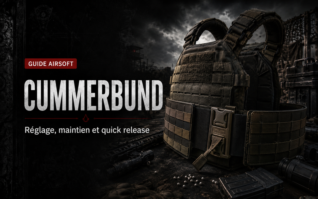Cummerbund de plate carrier Airsoft : réglage, maintien et quick release