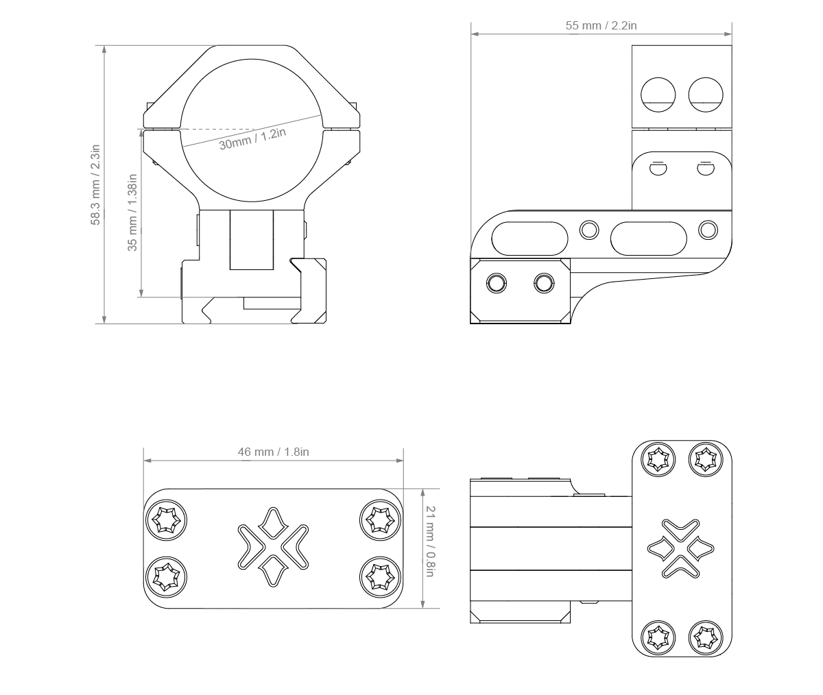 Paires d'anneaux pour lunette de visée de 30mm, hauteur d'élévation réglable, X-ACCU - Vector Optics