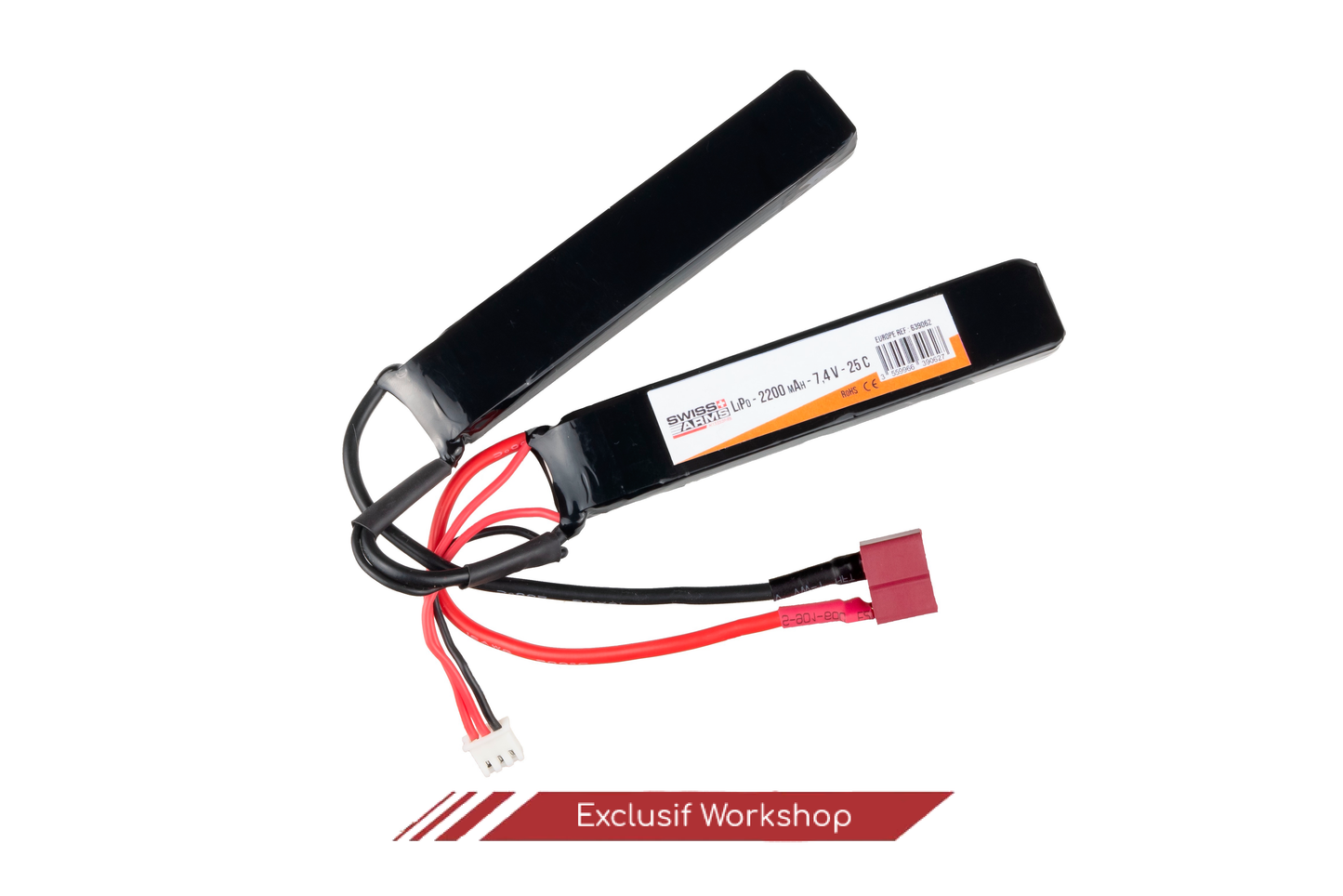 Batterie double stick Swiss arms LIPo 7.4V 2200mAh T-Dean 25C