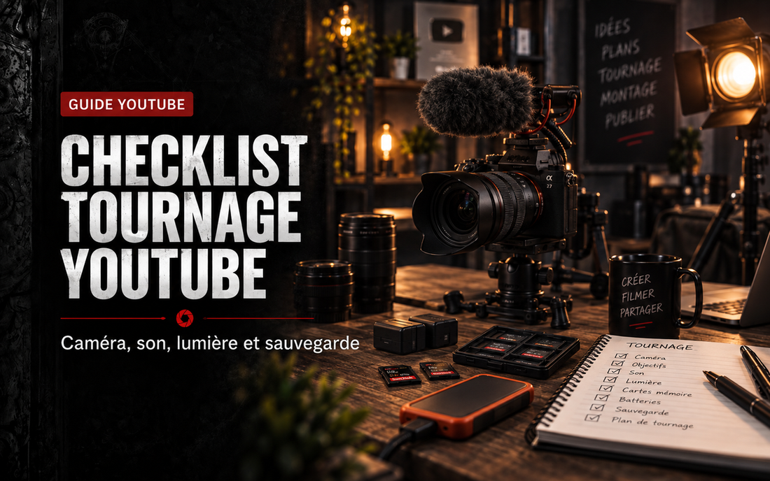 Checklist tournage YouTube : préparer caméra, son, lumière et sauvegarde