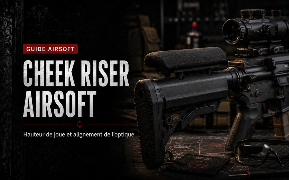 Cheek riser Airsoft : hauteur de joue et alignement de l’optique