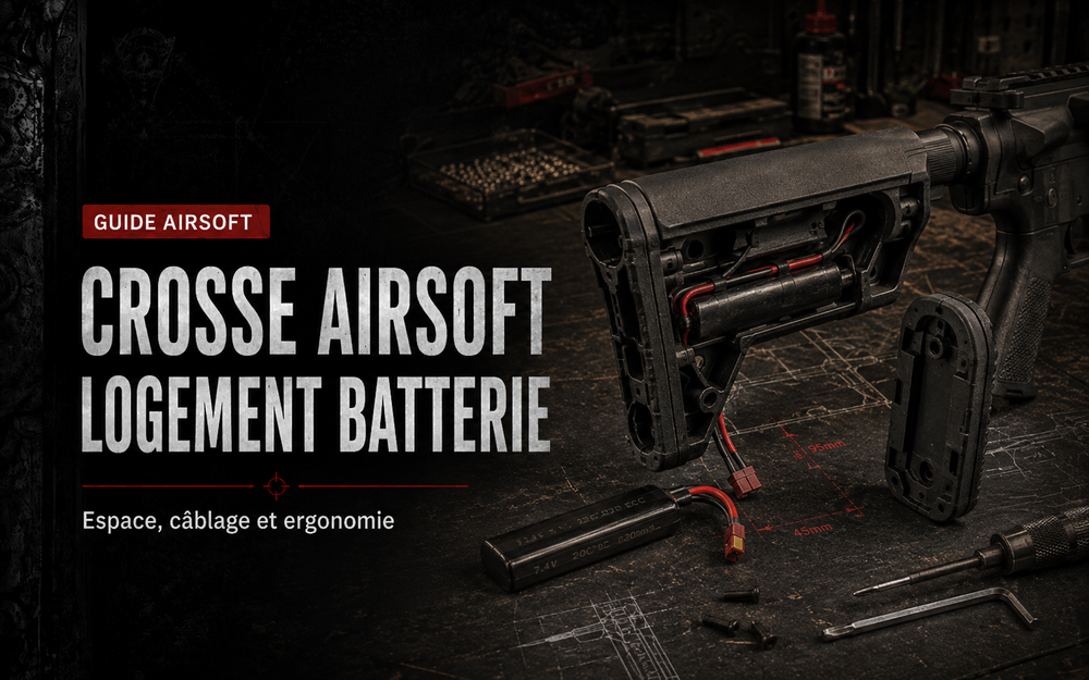 Crosse Airsoft et logement batterie : espace, câblage et ergonomie