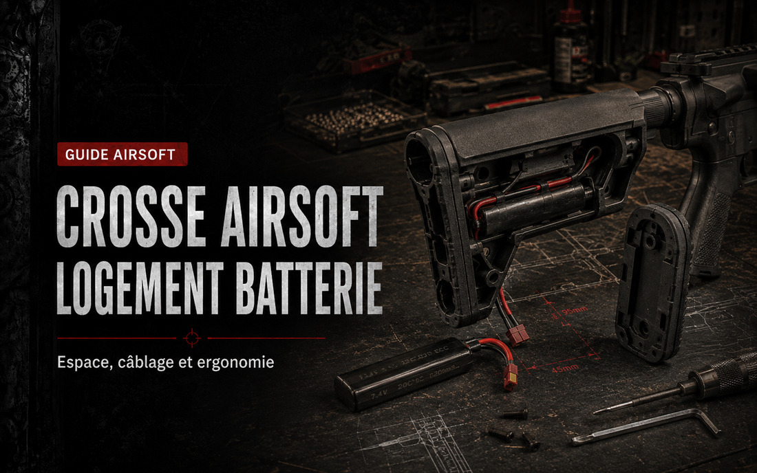 Crosse Airsoft et logement batterie : espace, câblage et ergonomie