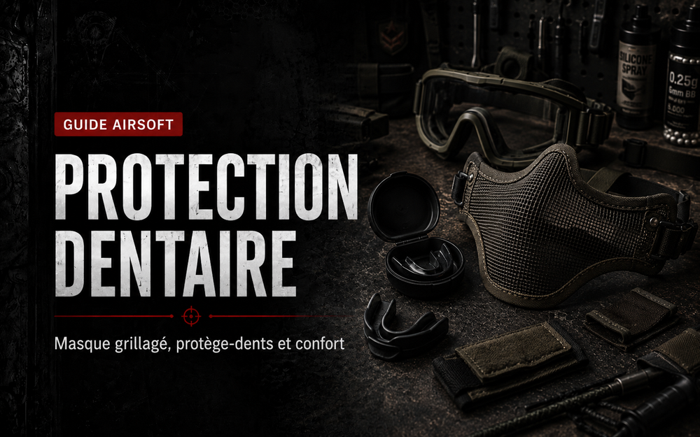 Protection dentaire Airsoft : masque grillagé, protège-dents et confort