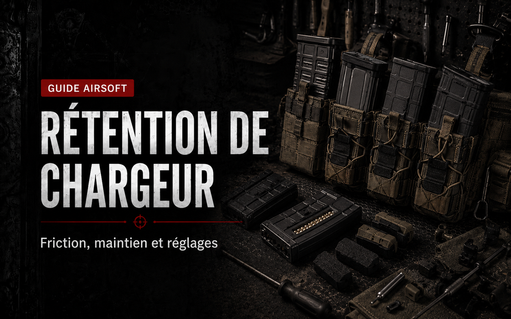 Rétention de chargeur Airsoft : friction, maintien et réglages