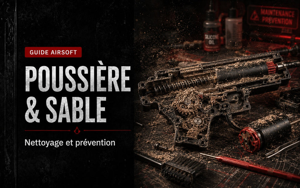 Poussière et sable dans une réplique Airsoft : nettoyage, zones à risque et prévention