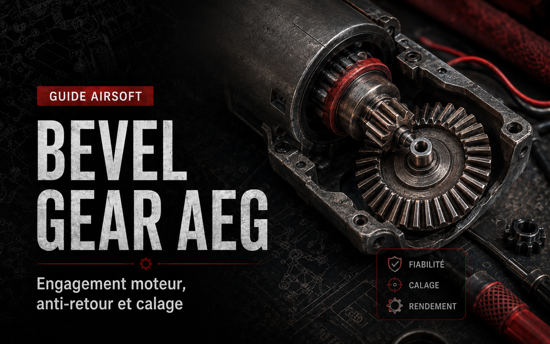 Bevel gear AEG : engagement moteur, anti-retour et calage