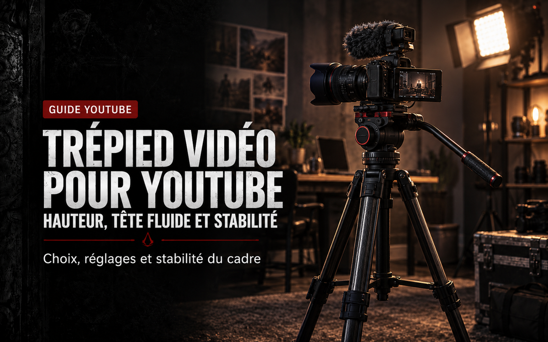 Trépied vidéo pour YouTube : hauteur, tête fluide et stabilité