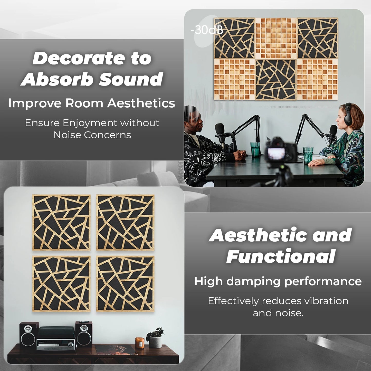 Diffuseur acoustique, panneau en bois et feutre, carré et hexagonal, absorption du bruit, panneaux de diffuseur audio
