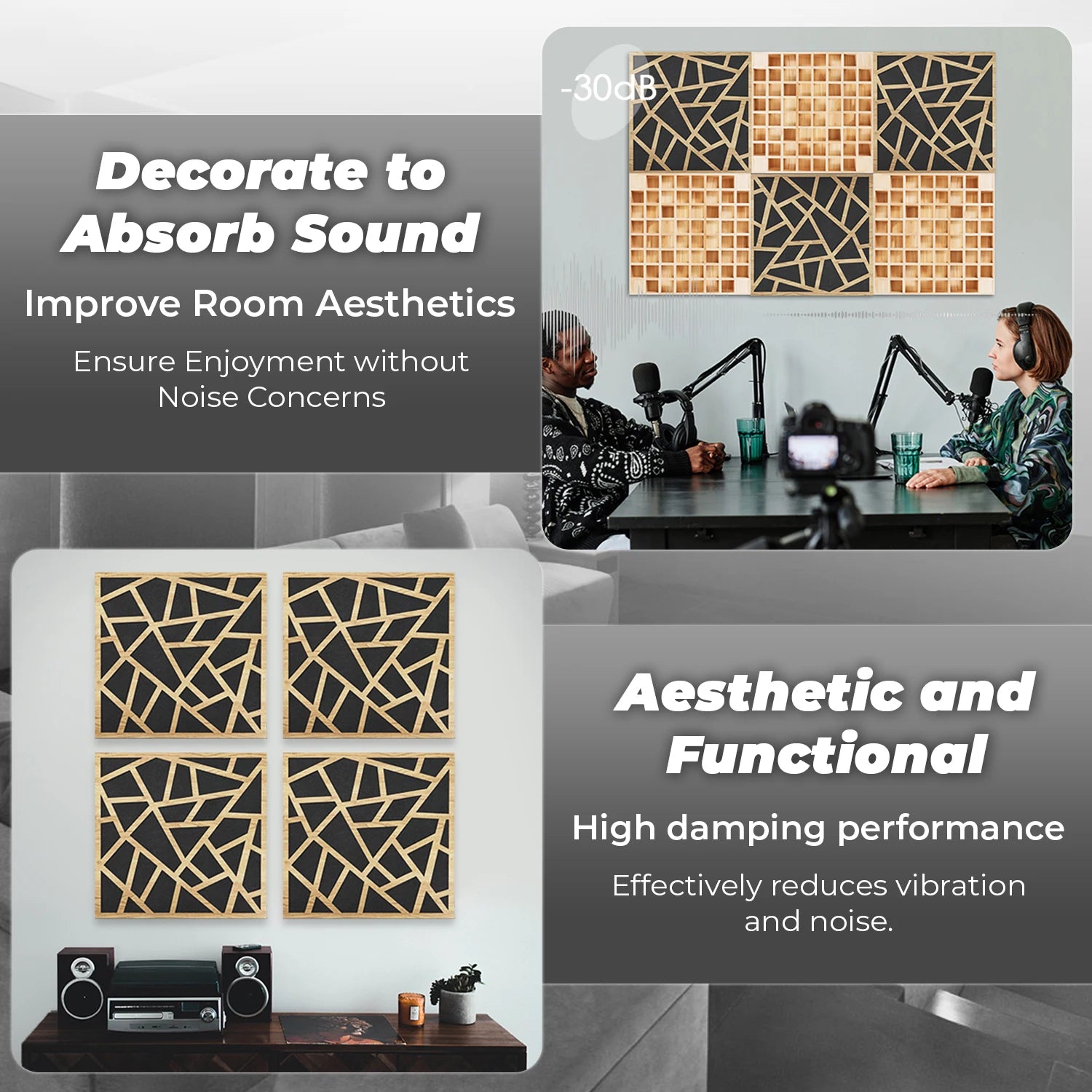 Panneaux acoustiques décoratifs bois et feutre – 7 motifs