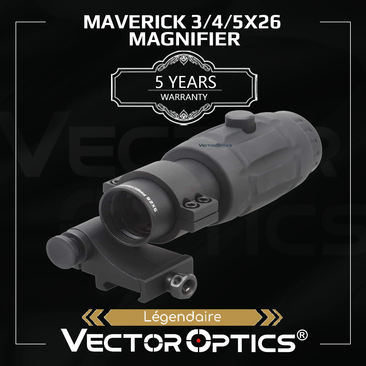 Magnifier Vector Optics 3/4/5X26 avec support latéral rabattable