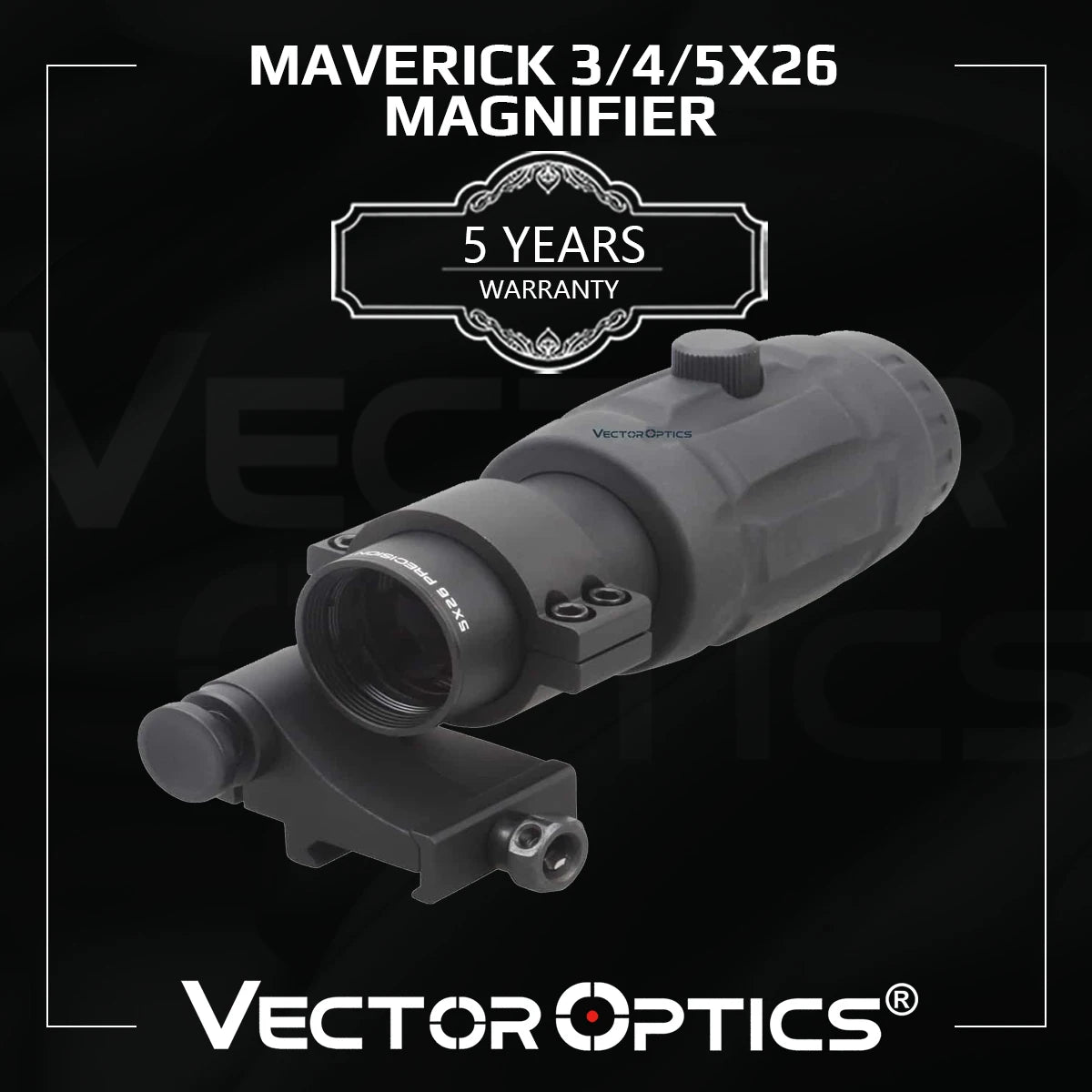 Magnifier Vector Optics 3/4/5X26 avec support latéral rabattable