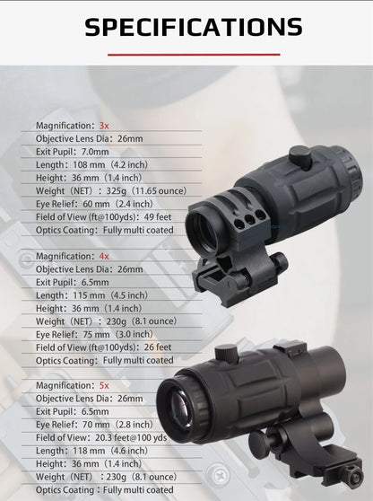 Magnifier Vector Optics 3/4/5X26 avec support latéral rabattable