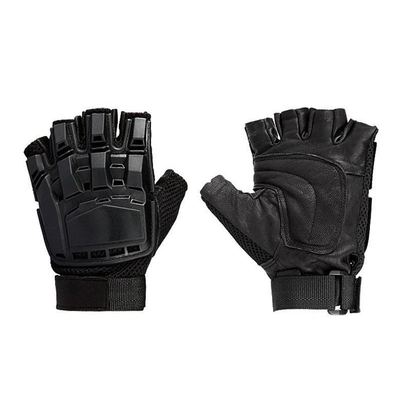 Gants tactiques demi-doigts noirs en nylon – M à XL