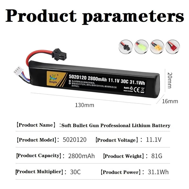 Batterie LiPo 11,1 V 2 800 mAh 30C – Connecteur au choix