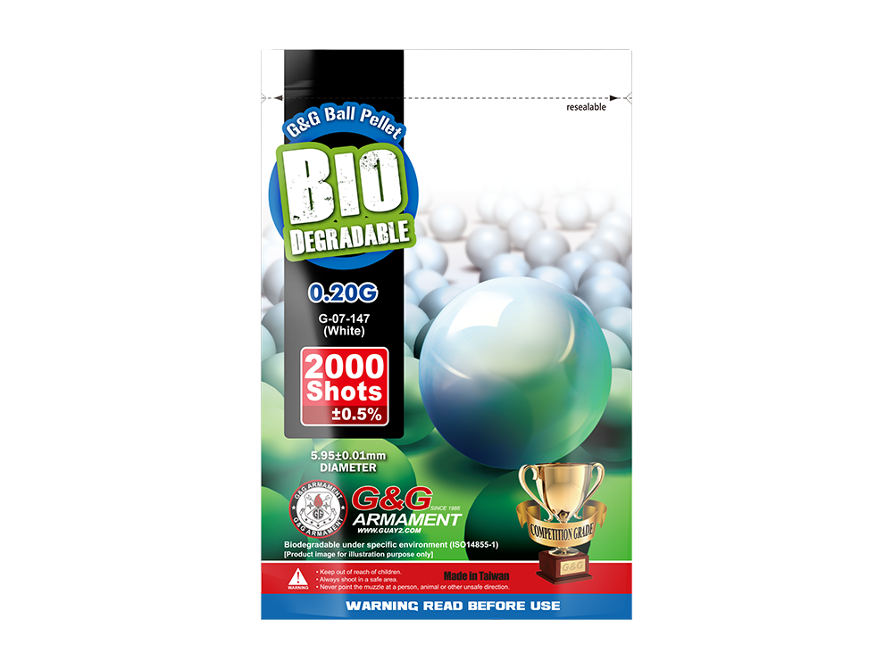 Billes BIO G&G 0,20 g — Blanches — 2000 billes — Réf. S10742