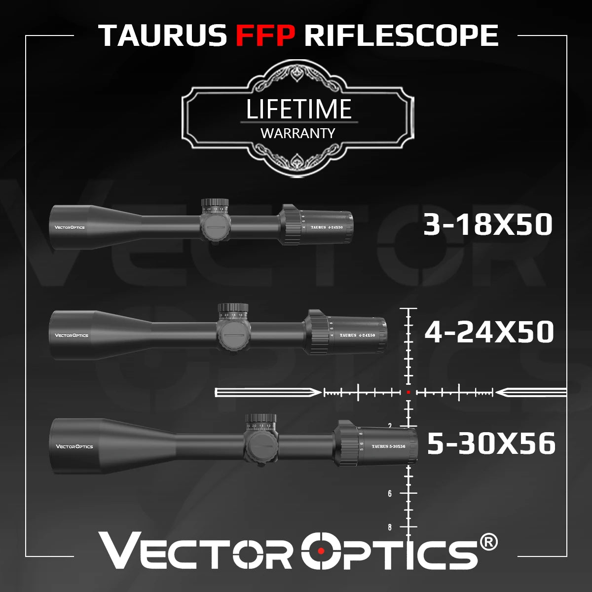 Lunette Taurus FFP 3–18×50, 4–24×50 ou 5–30×56 – Vector Optics