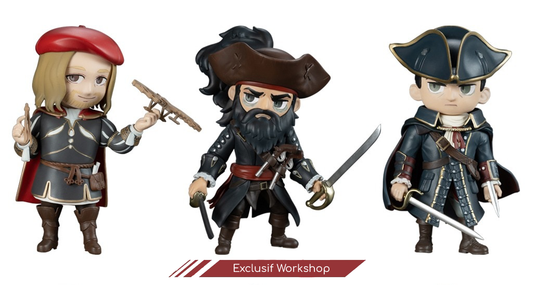 Figurine Assassin's Creed Barbe Noir, Leonard de Vinci, Haytam Kenway