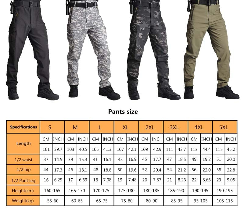 Pantalon cargo tactique multipoches doublé polaire – Plusieurs camouflages