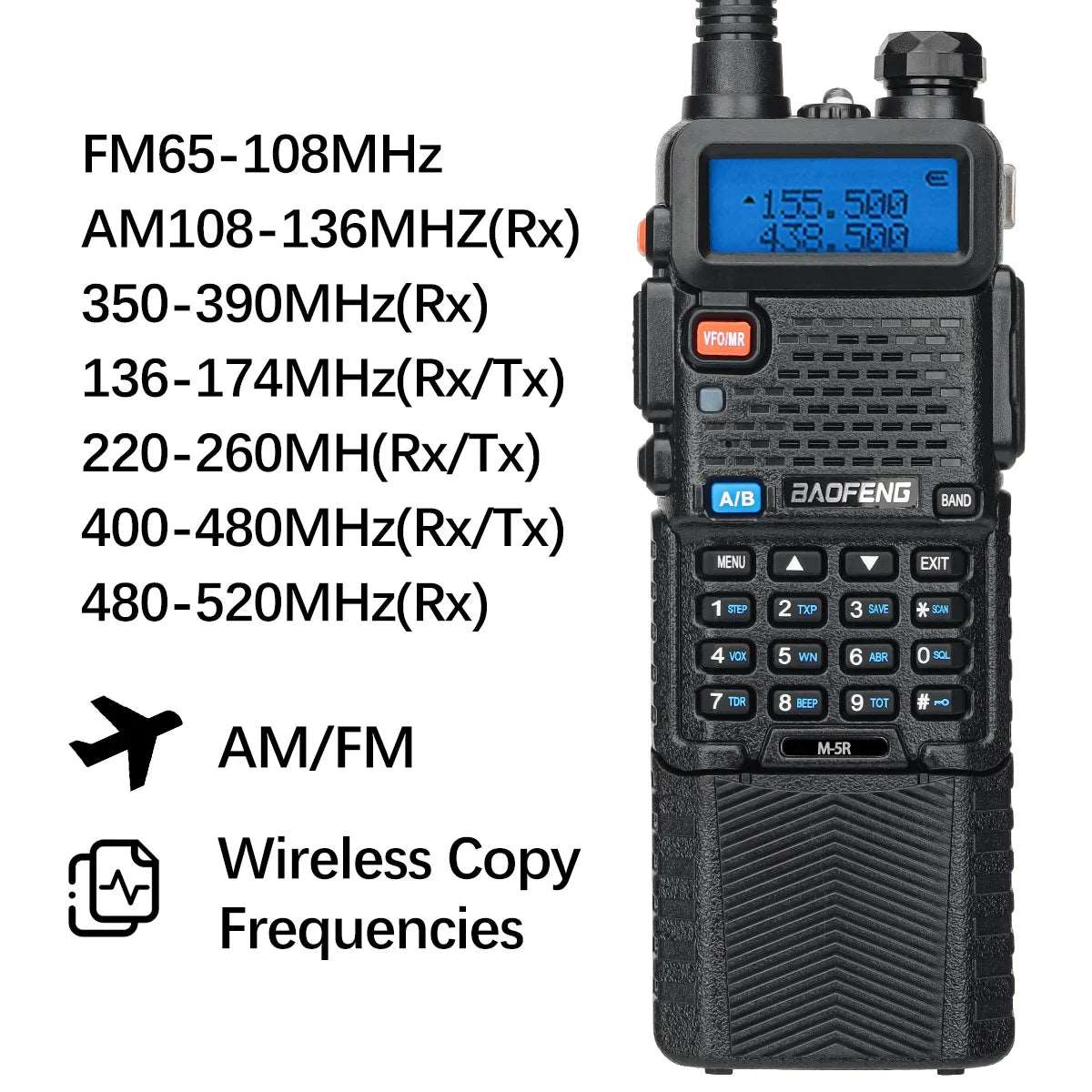 Baofeng M-5R - 3800mAh,  Longue Portée UV-5R K5 Radio Bidirectionnelle 1 à 2PCS