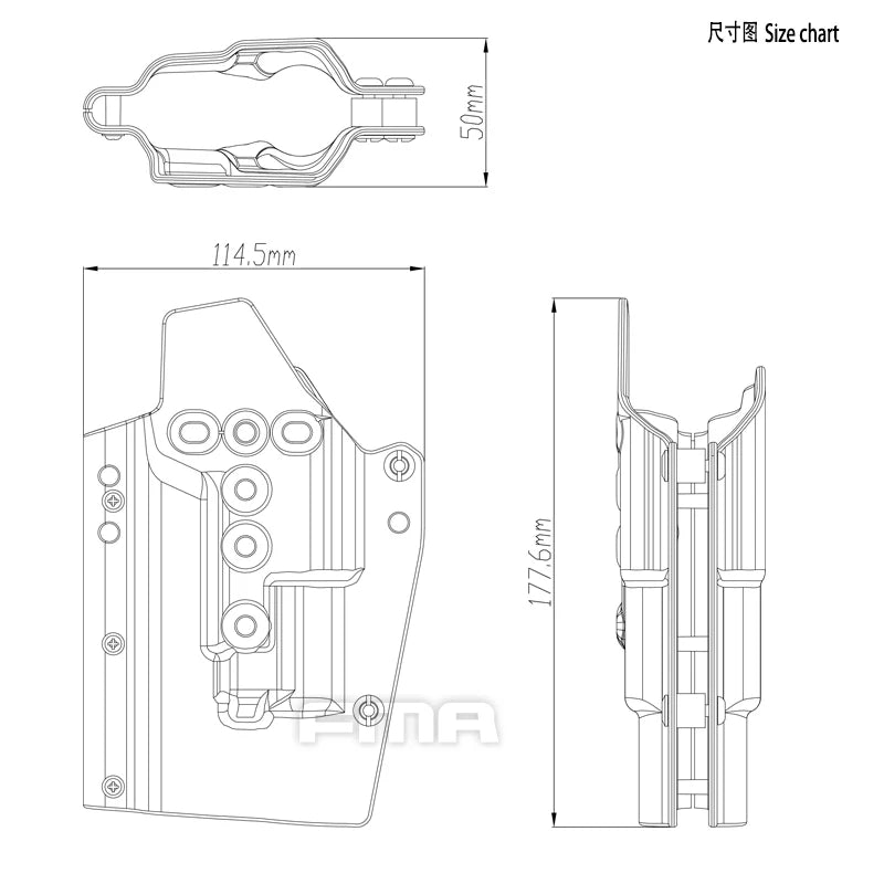 Holster droitier pour répliques G17/G19 avec lampe type X300