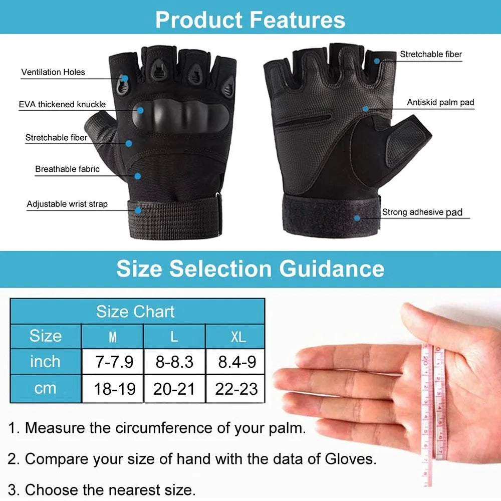 Gants tactiques demi-doigts en nylon – M à XL