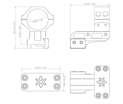 Paires d'anneaux pour lunette de visée de 30mm, hauteur d'élévation réglable,  X-ACCU - Vector Optics