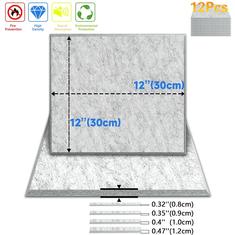 Lot de 12 panneaux acoustiques polyester 30 × 30 cm