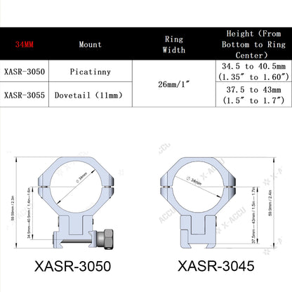 Paires d'Anneaux de portée réglables Max 6mm / 40MOA - X-ACCU - Vector Optics