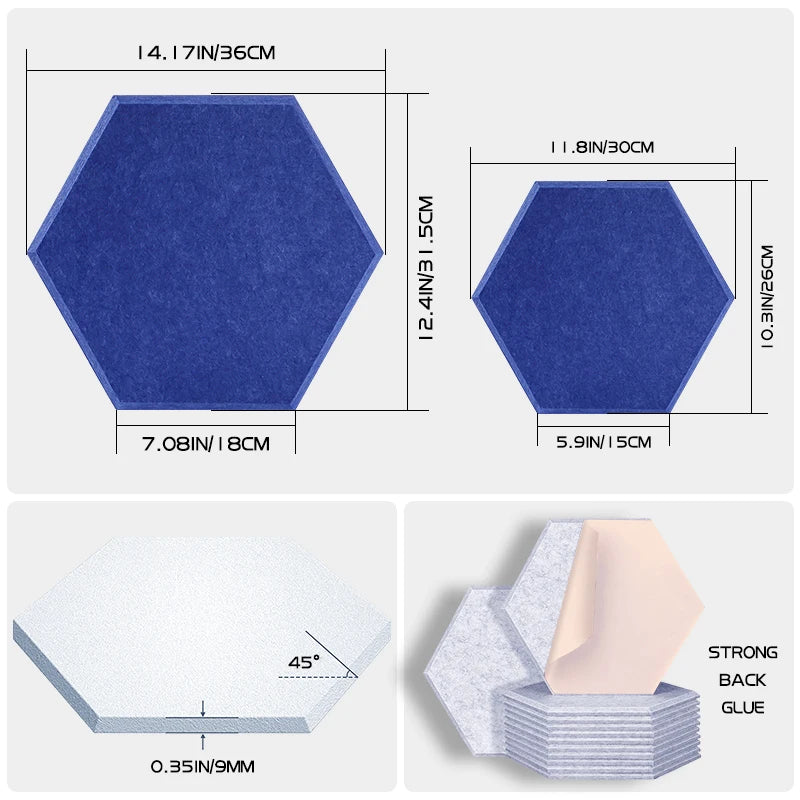 Lot de 6 panneaux acoustiques hexagonaux auto-adhésifs