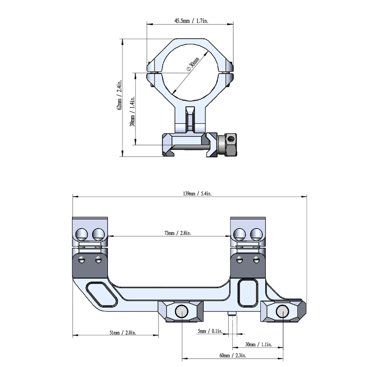 Monture monobloc Vector Optics 30 mm – 0 / 20 MOA