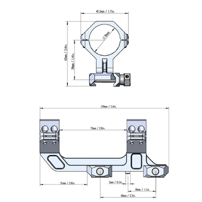 Monobloc de 30mm de diamètre, Type 0/20 MOA - Vector Optics