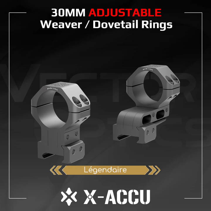 Paires d'anneaux pour lunette de visée de 30mm, hauteur d'élévation réglable,  X-ACCU - Vector Optics