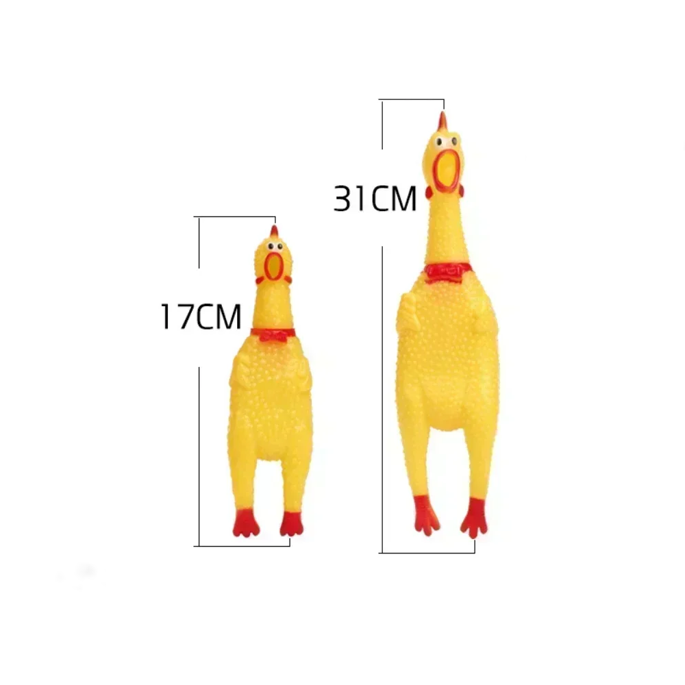 Poulet couineur en caoutchouc jaune – 17 ou 31 cm