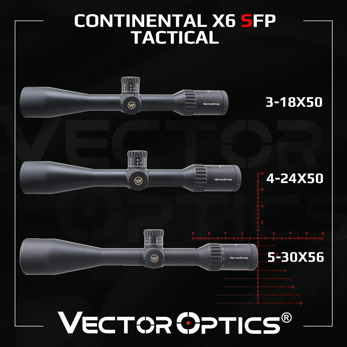 Lunette Continental SFP 3–18×50, 4–24×50 ou 5–30×56 – Vector Optics