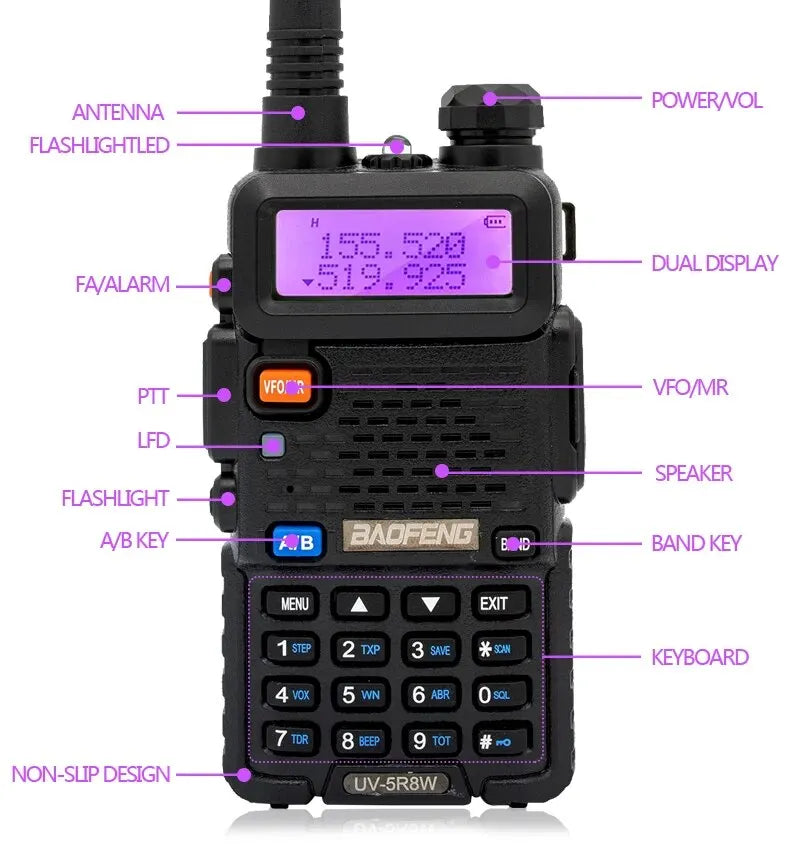 Baofeng Talkie-walkie UV 5R 5W ou 8W, radio bidirectionnelle