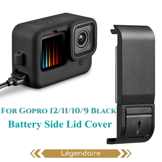 Couvercle de batterie noir à rabat pour GoPro Hero 9, 10, 11, 12Couvercle de batterie noir à rabat pour GoPro Hero 9, 10, 11, 12