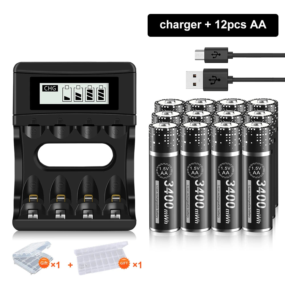 Batteries AA Li-ion rechargeables 1,5 V PALO – lots et chargeur selon variante
