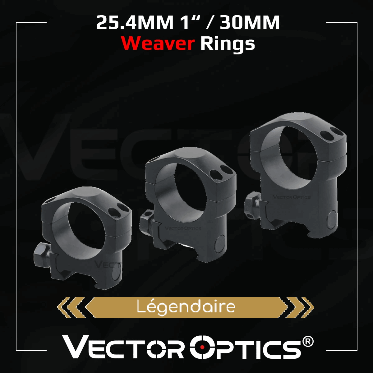 Anneaux de portée "Weaver", 25.4mm et 30mm, Profil bas / moyen / haut pour montage sur Rail de 20mm - Vector Optics