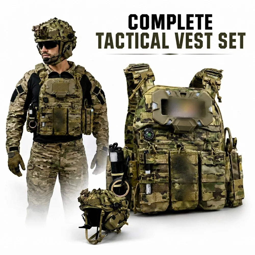 Ensemble Airsoft camouflage avec gilet et casque