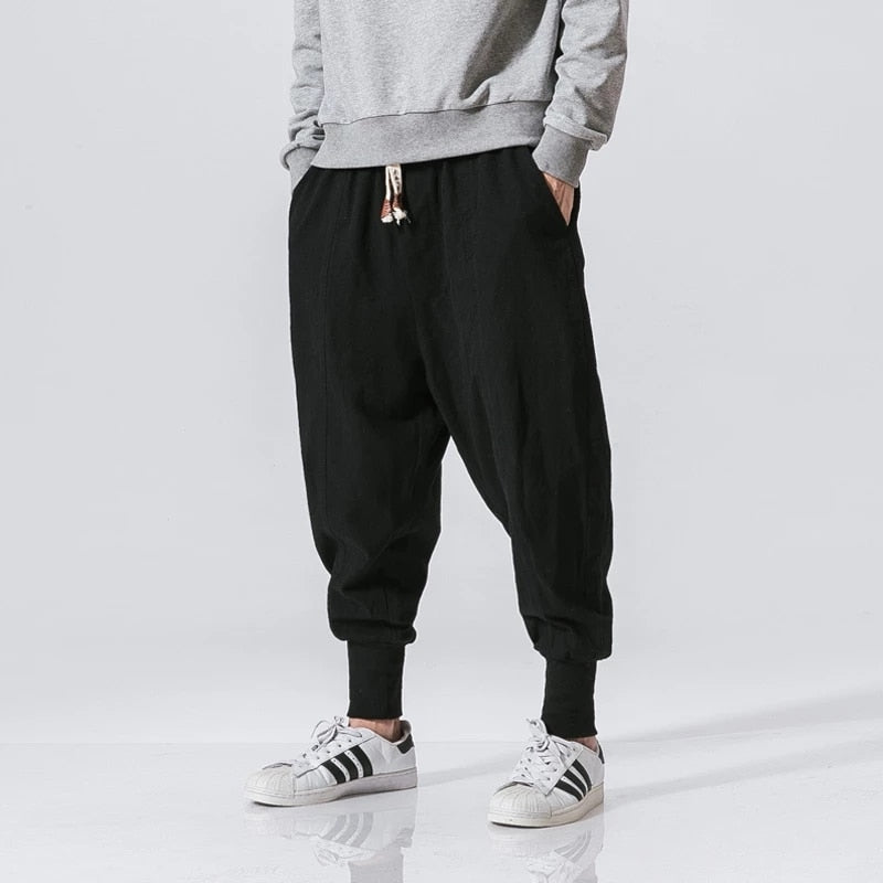 Pantalon sarouel en coton à taille élastique