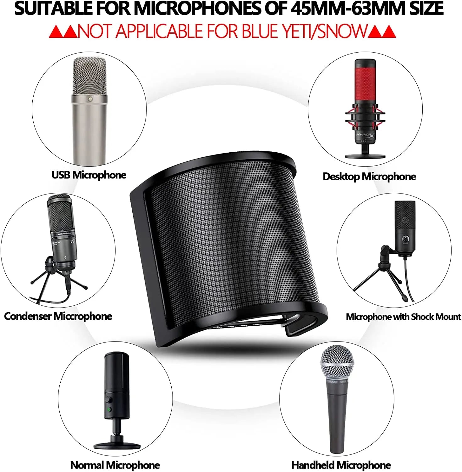 Filtre anti-pop universel pour microphone – Ø 45 à 63 mm