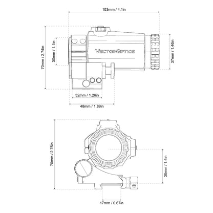 Magnifier Vector Optics-Maverick-III 3x22compatible avec viseur point rouge