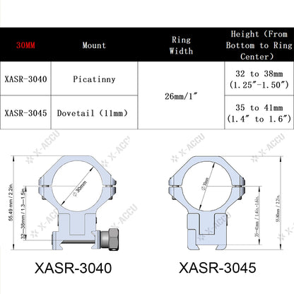 Paires d'Anneaux de portée réglables Max 6mm / 40MOA - X-ACCU - Vector Optics