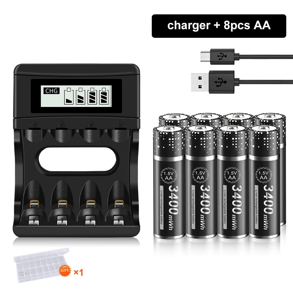 Batteries AA Li-ion rechargeables 1,5 V PALO – lots et chargeur selon variante