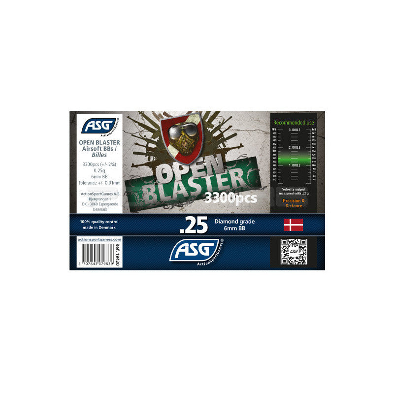 Billes Airsoft BIO 0,25 g Open Blaster – 3 300 billes ASG