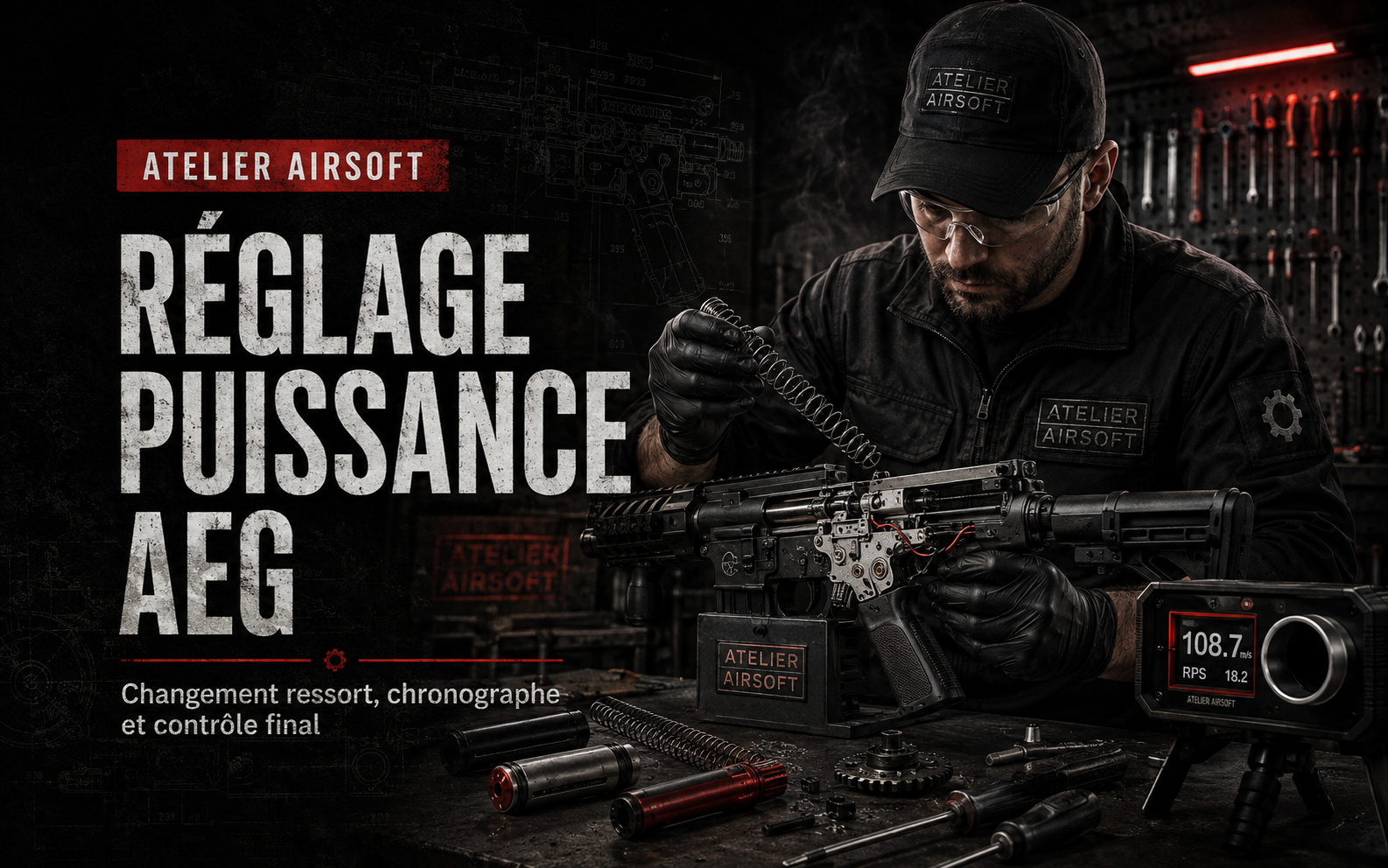 Réglage puissance AEG Airsoft – changement ressort, chronographe et contrôle final