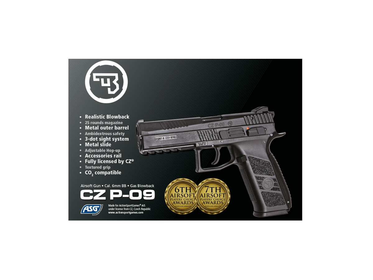 Pistolet GBB CZ P-09 6 mm Dual Tone FDE – gaz / CO₂ — composant du pack AW