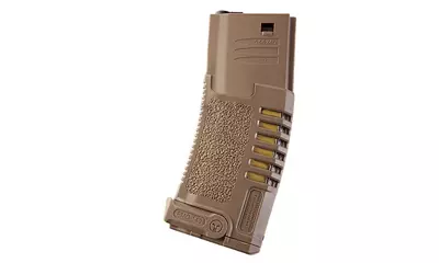 Chargeur type M4 Mid-cap 140 billes Tan balles apparentes Amoeba ARES