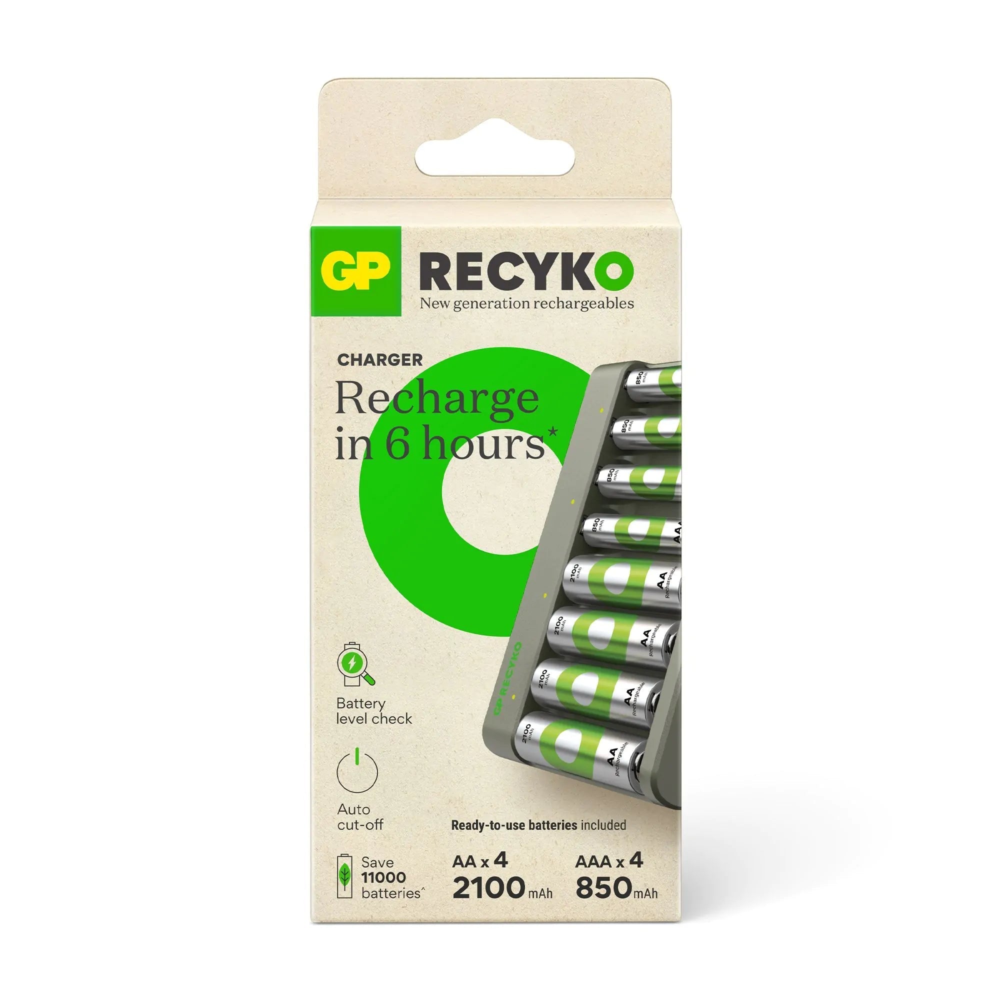 Kit GP ReCyko E821 8 emplacements avec 4 AA 2100 mAh et 4 AAA 850 mAh